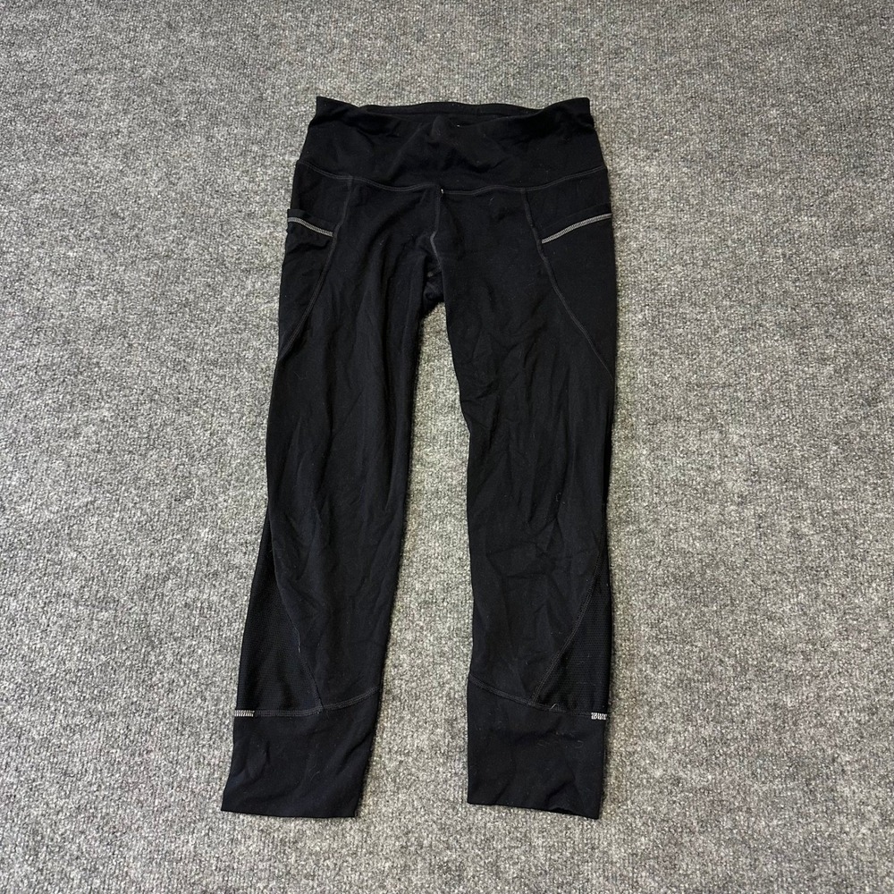 Athleta Leggings Womens Size XS Black Cropped Mesh Pockets Reflective Athletic